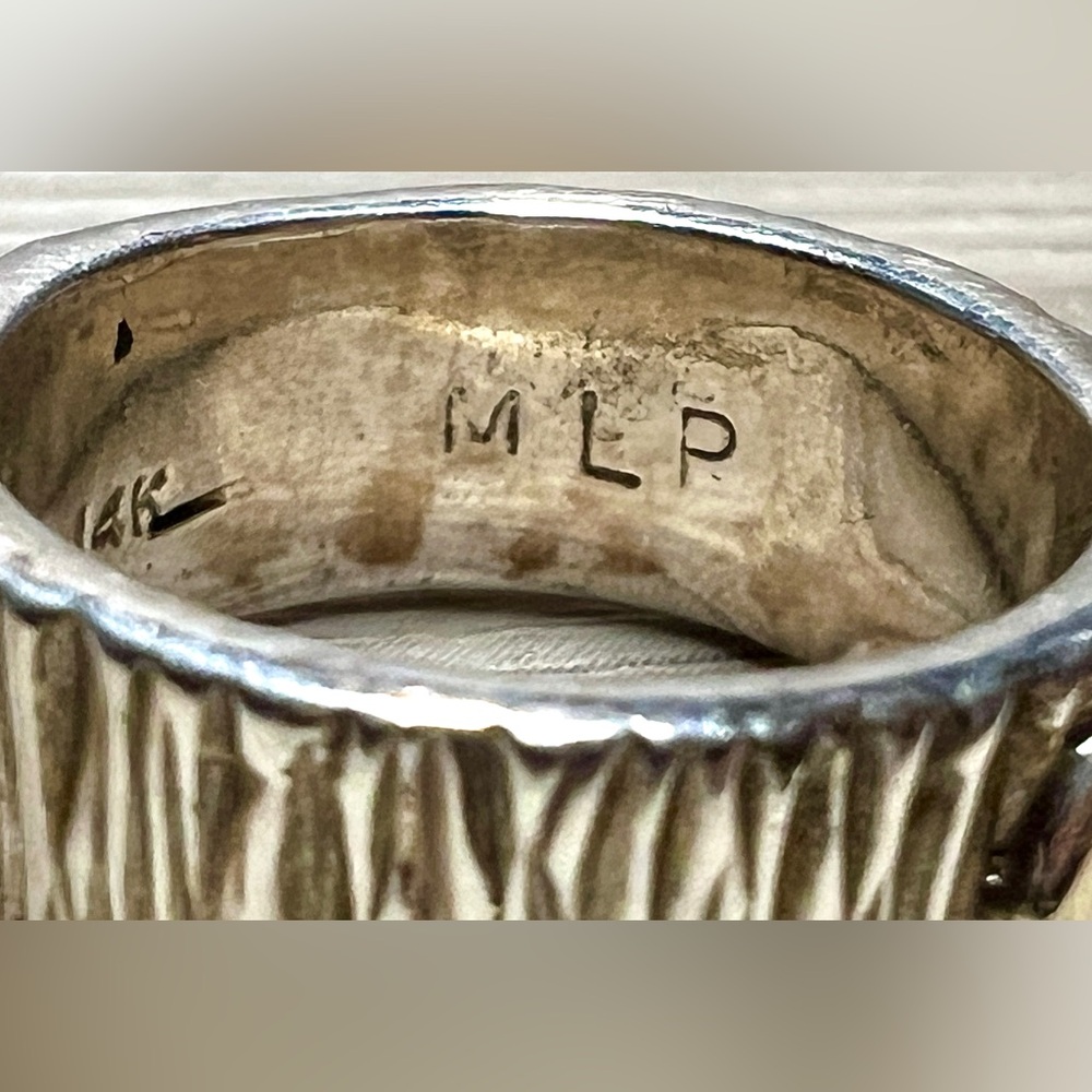Vintage Artisan Designer MLP Sterling Silver & 14K Gold Swirl Band Ring, Size 6 - Picture 8 of 12